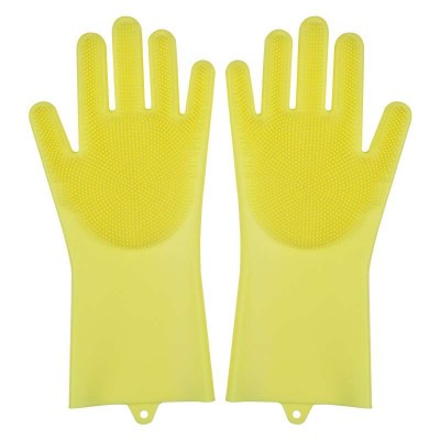 Hot Sales Magic Silicone Dishwashing Gloves Sponge Rubber Scrub Gloves Kitchen Cleaning Silicone Dish Gloves 1 Pair